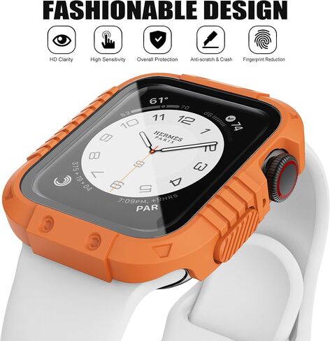 GELISHI Hard Case Compatible with Apple Watch Case 44mm, Rugged Protective Case Cover with Tempered Glass Screen Protector for Watch SE/Series 6 5 4, Black in Saudi Arabia