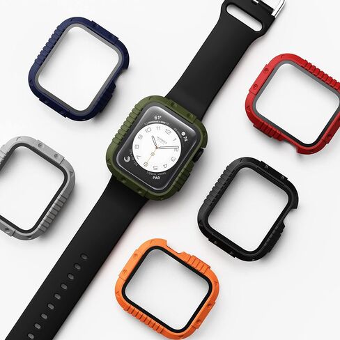 GELISHI Hard Case Compatible with Apple Watch Case 44mm, Rugged Protective Case Cover with Tempered Glass Screen Protector for Watch SE/Series 6 5 4, Black in Saudi Arabia