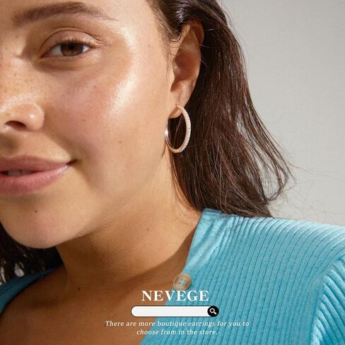 NEVEGE 3 Pairs Sterling Silver Hoops Earrings Large Silver Hoop Earrings for Women Hypoallergenic Lightweight Twisted Rhinestone Hoop Earrings Set 20/30/40/50/60/70MM in Saudi Arabia
