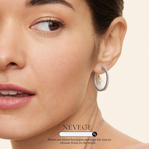 NEVEGE 3 Pairs Sterling Silver Hoops Earrings Large Silver Hoop Earrings for Women Hypoallergenic Lightweight Twisted Rhinestone Hoop Earrings Set 20/30/40/50/60/70MM in Saudi Arabia