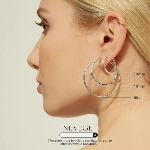 NEVEGE 3 Pairs Sterling Silver Hoops Earrings Large Silver Hoop Earrings for Women Hypoallergenic Lightweight Twisted Rhinestone Hoop Earrings Set 20/30/40/50/60/70MM in Saudi Arabia