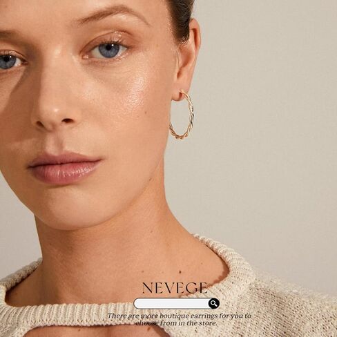 NEVEGE 3 Pairs Sterling Silver Hoops Earrings Large Silver Hoop Earrings for Women Hypoallergenic Lightweight Twisted Rhinestone Hoop Earrings Set 20/30/40/50/60/70MM in Saudi Arabia