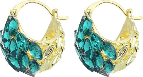 Gold and Silver Crystal Hoop Earrings Large Malachite Green Chunky Earrings with S925 Silver Pin in Saudi Arabia