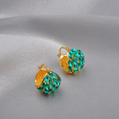 Gold and Silver Crystal Hoop Earrings Large Malachite Green Chunky Earrings with S925 Silver Pin in Saudi Arabia