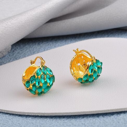 Gold and Silver Crystal Hoop Earrings Large Malachite Green Chunky Earrings with S925 Silver Pin in Saudi Arabia