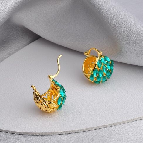 Gold and Silver Crystal Hoop Earrings Large Malachite Green Chunky Earrings with S925 Silver Pin in Saudi Arabia