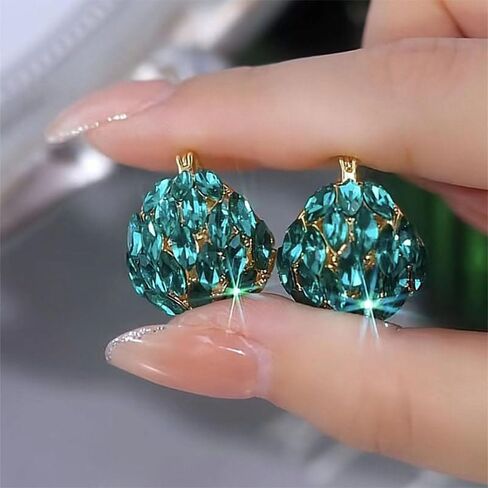 Gold and Silver Crystal Hoop Earrings Large Malachite Green Chunky Earrings with S925 Silver Pin in Saudi Arabia