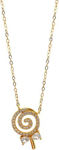 Kokoma Dainty Lollipop Pendant Necklace 925 Sterling Silver CZ Crystal Sugar Bow Knot Sweet Candy Choker Necklaces Chain Link Cute Jewelry Gifts for Mother's Day Halloween with Gift Box in Saudi Arabia
