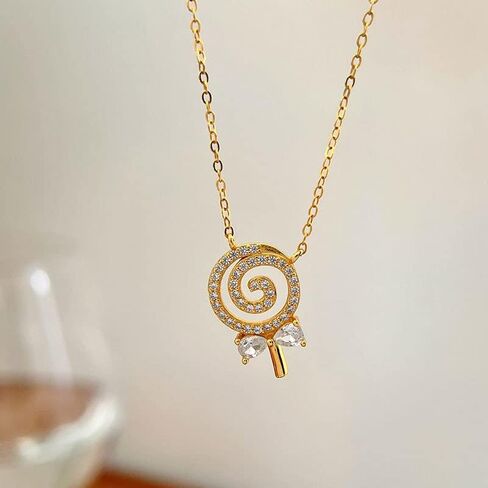 Kokoma Dainty Lollipop Pendant Necklace 925 Sterling Silver CZ Crystal Sugar Bow Knot Sweet Candy Choker Necklaces Chain Link Cute Jewelry Gifts for Mother's Day Halloween with Gift Box in Saudi Arabia