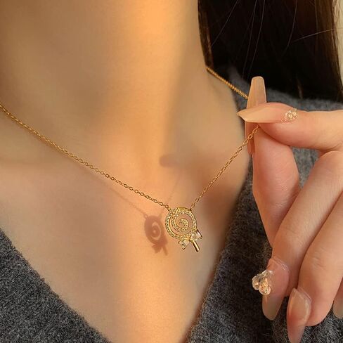 Kokoma Dainty Lollipop Pendant Necklace 925 Sterling Silver CZ Crystal Sugar Bow Knot Sweet Candy Choker Necklaces Chain Link Cute Jewelry Gifts for Mother's Day Halloween with Gift Box in Saudi Arabia