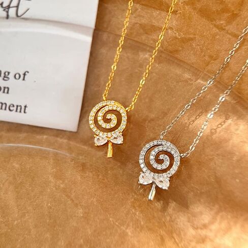 Kokoma Dainty Lollipop Pendant Necklace 925 Sterling Silver CZ Crystal Sugar Bow Knot Sweet Candy Choker Necklaces Chain Link Cute Jewelry Gifts for Mother's Day Halloween with Gift Box in Saudi Arabia