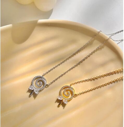 Kokoma Dainty Lollipop Pendant Necklace 925 Sterling Silver CZ Crystal Sugar Bow Knot Sweet Candy Choker Necklaces Chain Link Cute Jewelry Gifts for Mother's Day Halloween with Gift Box in Saudi Arabia