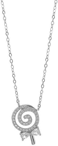 Kokoma Dainty Lollipop Pendant Necklace 925 Sterling Silver CZ Crystal Sugar Bow Knot Sweet Candy Choker Necklaces Chain Link Cute Jewelry Gifts for Mother's Day Halloween with Gift Box in Saudi Arabia