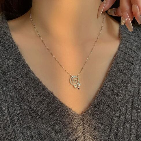 Kokoma Dainty Lollipop Pendant Necklace 925 Sterling Silver CZ Crystal Sugar Bow Knot Sweet Candy Choker Necklaces Chain Link Cute Jewelry Gifts for Mother's Day Halloween with Gift Box in Saudi Arabia