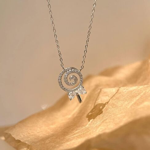 Kokoma Dainty Lollipop Pendant Necklace 925 Sterling Silver CZ Crystal Sugar Bow Knot Sweet Candy Choker Necklaces Chain Link Cute Jewelry Gifts for Mother's Day Halloween with Gift Box in Saudi Arabia