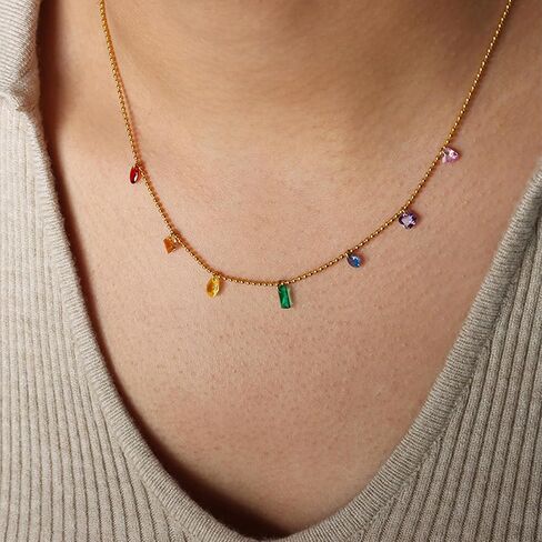 YADUDA boho Moon Star Choker Necklace for Women,18K Gold Plated Colorful Drop Dangle Station Necklace Jewelry Gift for Women Teen Girls in Kuwait