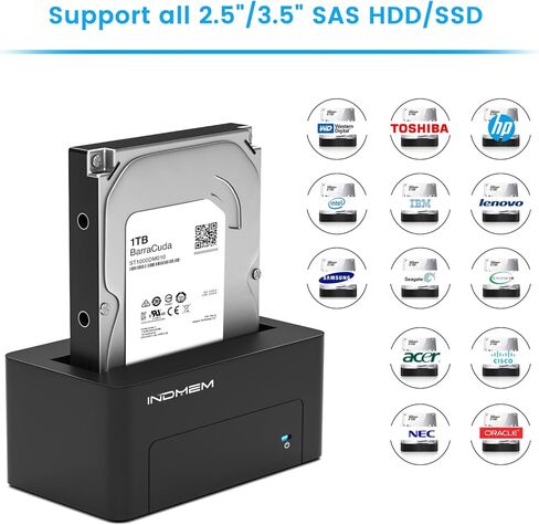 محول SAS إلى USB 3.0، محطة إرساء حاوية قارئ القرص الصلب SAS/SATA لمحرك الأقراص الصلبة SSD مقاس 2.5/3.5 بوصة مع محول طاقة 12 فولت/2 أمبير in Kuwait