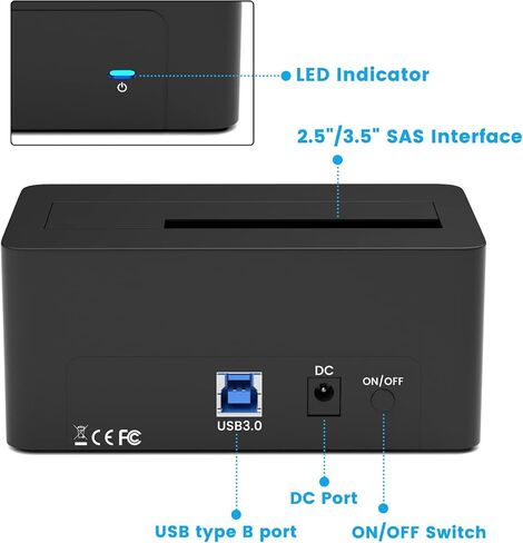 محول SAS إلى USB 3.0، محطة إرساء حاوية قارئ القرص الصلب SAS/SATA لمحرك الأقراص الصلبة SSD مقاس 2.5/3.5 بوصة مع محول طاقة 12 فولت/2 أمبير in Kuwait