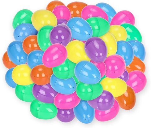 Plastic Easter Eggs Surprise Toy Eggs Colorful Bright Assortment Assorted Colors Easter Eggs Empty for Crafts Basket Stuffers Easter Party Hunt Games (50-Pack) in Kuwait