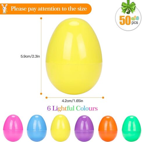 Plastic Easter Eggs Surprise Toy Eggs Colorful Bright Assortment Assorted Colors Easter Eggs Empty for Crafts Basket Stuffers Easter Party Hunt Games (50-Pack) in Kuwait