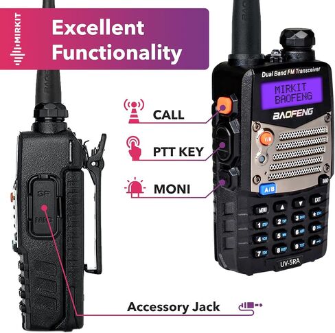Mirkit Baofeng UV-5RA 5W Power 2024 VHF/UHF 144-148/420-450 ميجا هرتز راديو ثنائي الاتجاه مع بطارية ليثيوم أيون Baofeng 1800 مللي أمبير في الساعة وحبل Mirkit لجهاز الاتصال اللاسلكي - راديو هام ثنائي النطاق in Saudi Arabia
