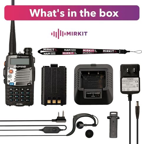 Mirkit Baofeng UV-5RA 5W Power 2024 VHF/UHF 144-148/420-450 ميجا هرتز راديو ثنائي الاتجاه مع بطارية ليثيوم أيون Baofeng 1800 مللي أمبير في الساعة وحبل Mirkit لجهاز الاتصال اللاسلكي - راديو هام ثنائي النطاق in Saudi Arabia