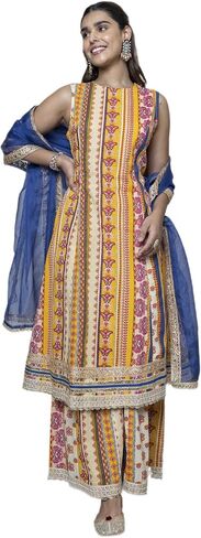 Janasya Indian Women's Multicolor Cotton Ethnic Printed Kurta with Palazzo and Dupatta in Saudi Arabia