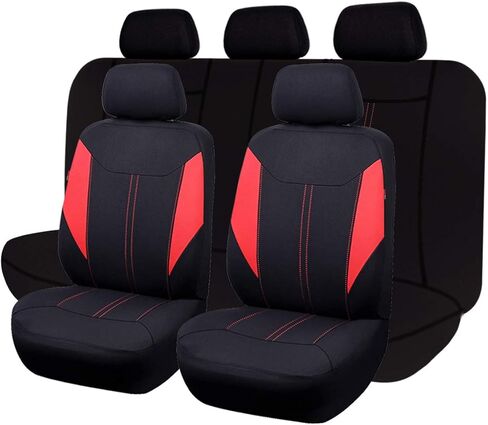 أغطية مقاعد السيارة فلاينج بانر، مجموعة كاملة من القماش الواقي، لون رياضي أسود، رمادي، أحمر، أرجواني، برتقالي، مقعد خلفي مقسم لشاحنة الدفع الرباعي (رمادي) in Kuwait