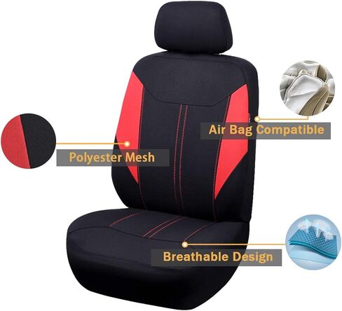 أغطية مقاعد السيارة فلاينج بانر، مجموعة كاملة من القماش الواقي، لون رياضي أسود، رمادي، أحمر، أرجواني، برتقالي، مقعد خلفي مقسم لشاحنة الدفع الرباعي (رمادي) in Kuwait