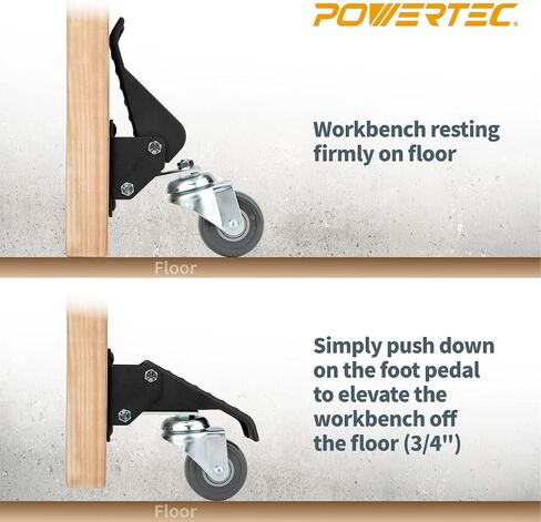 POWERTEC Workbench Caster Kit Set of 4 with Quick Release Plate & 400 lbs Loads, 2-1/2 Inch Retractable Stepdown Caster Wheels for Workbenches, Tables, Stands and Equipments (17002V) in Saudi Arabia