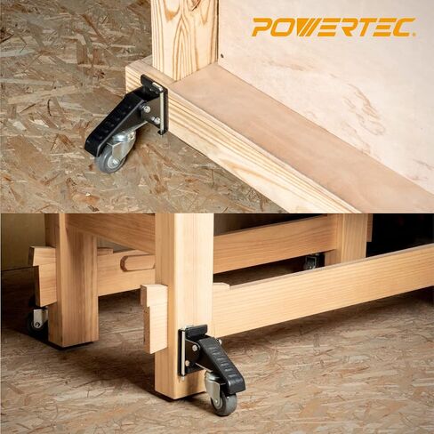 POWERTEC Workbench Caster Kit Set of 4 with Quick Release Plate & 400 lbs Loads, 2-1/2 Inch Retractable Stepdown Caster Wheels for Workbenches, Tables, Stands and Equipments (17002V) in Saudi Arabia