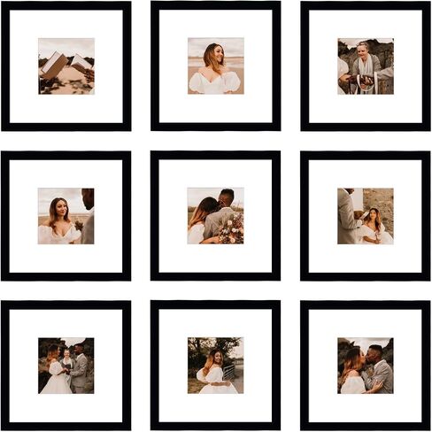 مجموعة إطارات صور مقاس 12 × 12 مكونة من 9 قطع، صور عرض 8 × 8 مع حصيرة أو 12 × 12 بدون حصيرة، إطارات صور مربعة متعددة الكولاج للجدار أو سطح الطاولة، أبيض in Kuwait