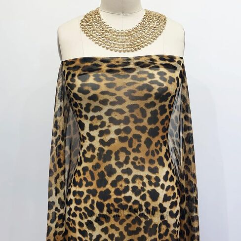 Texco Inc بولي سباندكس ليوبارد/نسيج شبكي قوي على شكل حيوان/مطبوعات متماسكة قابلة للتمدد في 4 اتجاهات، ملابس رياضية، قماش DIY، أسود ذهبي بني 1 ياردة in Kuwait