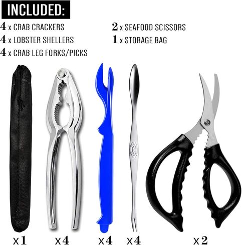 مقرمشات وأدوات السلطعون، مجموعة مقرمشات أرجل السلطعون مع 4 مقرمشات سرطان البحر، 4 شوك سرطان البحر الزرقاء، 4 شوك أرجل السلطعون ومقصين للأطعمة البحرية وحقيبة تخزين، آمنة للاستخدام في غسالة الأطباق in Kuwait