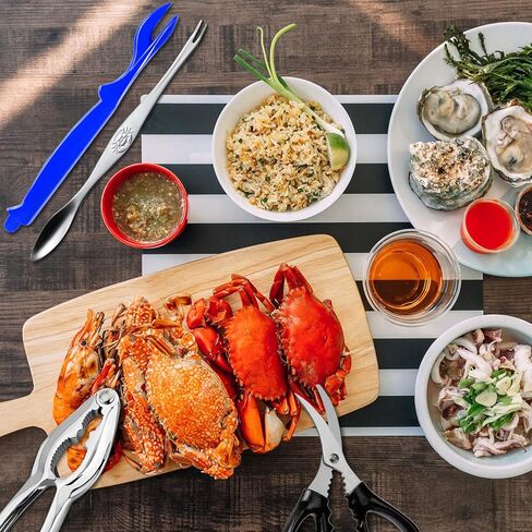 مقرمشات وأدوات السلطعون، مجموعة مقرمشات أرجل السلطعون مع 4 مقرمشات سرطان البحر، 4 شوك سرطان البحر الزرقاء، 4 شوك أرجل السلطعون ومقصين للأطعمة البحرية وحقيبة تخزين، آمنة للاستخدام في غسالة الأطباق in Kuwait