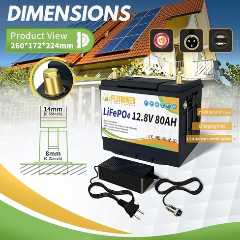 12V 100Ah LiFePO4 Lithium Battery, Over 8000+ Rechargeable Deep Cycle, Grade A Battery Cells with Built-in Upgraded BMS, Applied for Solar, Marine, Boat, RV, Trolling Motor, Camping in Saudi Arabia