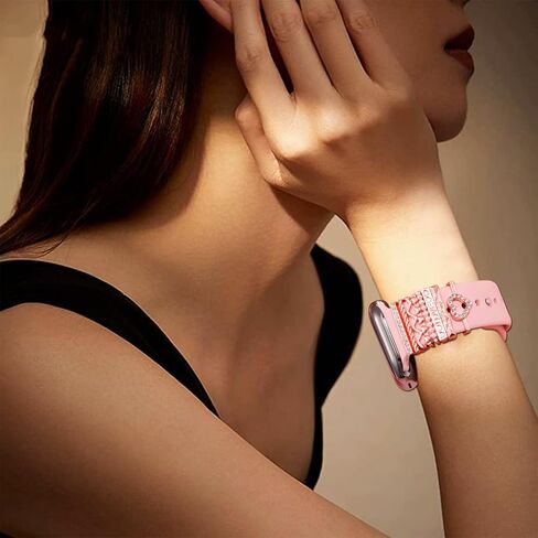 Watch Band Charms Set,Cute Metal Decorative Ring Loops Charms for iWatch Series 7 6 5 4 3 2 1 Silicone Watchband Decorative Charms for iwatch 45mm 41mm 44mm 40mm 42mm 38mm Metal Diamond Charms Accessories (No Band) in Kuwait