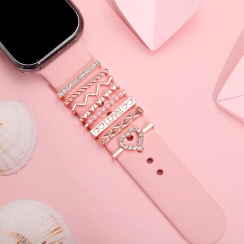 Watch Band Charms Set,Cute Metal Decorative Ring Loops Charms for iWatch Series 7 6 5 4 3 2 1 Silicone Watchband Decorative Charms for iwatch 45mm 41mm 44mm 40mm 42mm 38mm Metal Diamond Charms Accessories (No Band) in Kuwait
