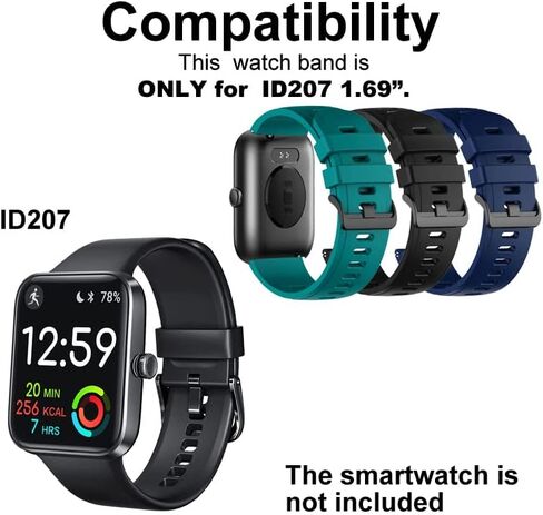 Silicon Watch Band Compatible with AEAC ID207 1.69" or 1.7" smartwatch, Breathable Sport Replacement Strap for Women or Men in Saudi Arabia