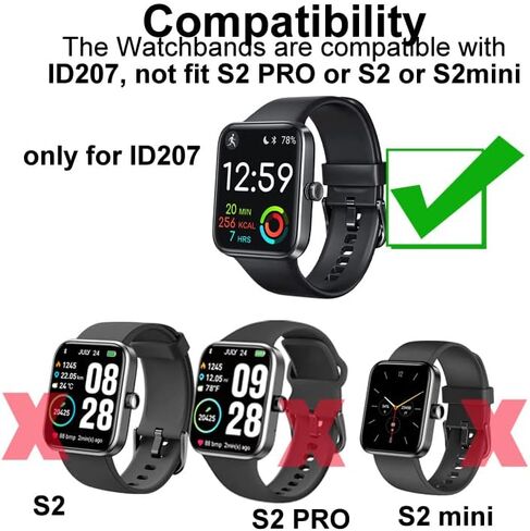 Silicon Watch Band Compatible with AEAC ID207 1.69" or 1.7" smartwatch, Breathable Sport Replacement Strap for Women or Men in Saudi Arabia