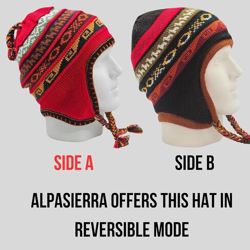 Peruvian hat Alpaca Beanie for Men and Women, hat with Ear Flaps, hat Man Warm, Reversible hat Handmade in Peru. Multicolor in Saudi Arabia