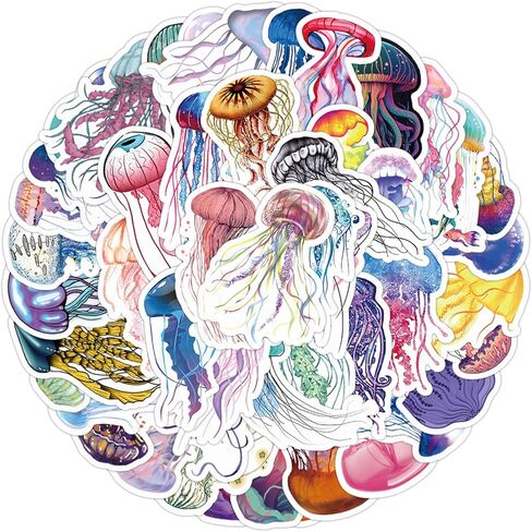 50 قطعة من ملصقات قنديل البحر الكرتونية الجمالية لقنديل البحر ملصقات الفينيل المقاومة للماء ملصقات المحيط لزجاجات المياه وأجهزة الكمبيوتر المحمولة والهواتف المحمولة وسجلات القصاصات وهدايا للأطفال والمراهقين والكبار ومستلزمات الحفلات in Kuwait