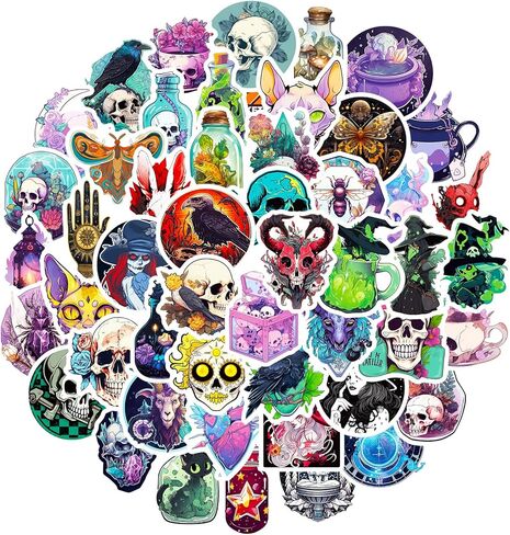 50PCS Skull Stickers, Waterproof Vinyl Apothecary Decal for Water Bottle Laptop Skateboard Luggage Bicycle Graffiti Witchy Stickers for Teens Adults in Kuwait