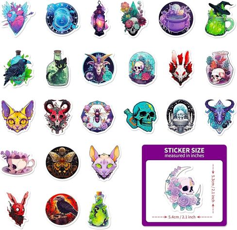 50PCS Skull Stickers, Waterproof Vinyl Apothecary Decal for Water Bottle Laptop Skateboard Luggage Bicycle Graffiti Witchy Stickers for Teens Adults in Kuwait