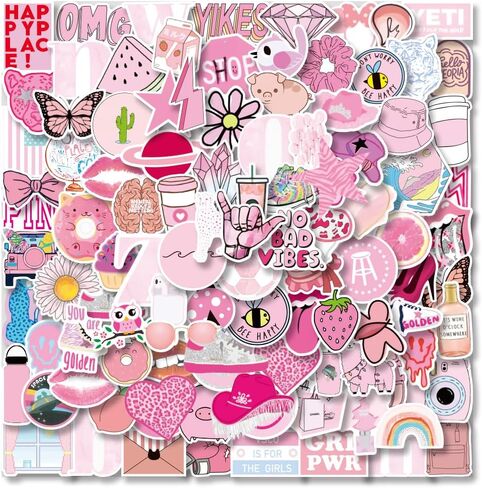 ملصقات وردية على طراز Preppy 200 قطعة من هدايا عيد الحب للفتيات الوردية والكمبيوتر المحمول وغرفة النوم وخزانة السيارة والدراجة النارية والدراجة والهاتف المحمول والأمتعة والجيتار ملصق DIY للطلاب المراهقين والبنات in Kuwait