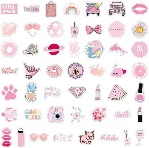 ملصقات وردية على طراز Preppy 200 قطعة من هدايا عيد الحب للفتيات الوردية والكمبيوتر المحمول وغرفة النوم وخزانة السيارة والدراجة النارية والدراجة والهاتف المحمول والأمتعة والجيتار ملصق DIY للطلاب المراهقين والبنات in Kuwait