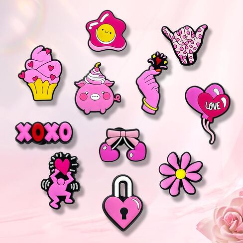 35Pcs Preppy Pink Shoe Charms for Clogs Sandals Bracelet Wristband Slippers Water Shoes, Cute Pink Aesthetic Shoe Decoration Charms for Kid Girls Party Favor Gifts in Kuwait