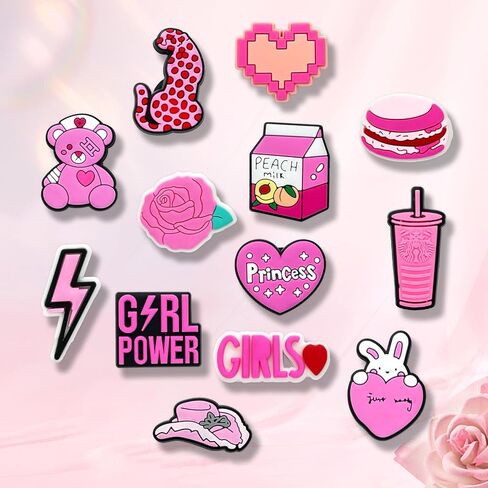 35Pcs Preppy Pink Shoe Charms for Clogs Sandals Bracelet Wristband Slippers Water Shoes, Cute Pink Aesthetic Shoe Decoration Charms for Kid Girls Party Favor Gifts in Kuwait