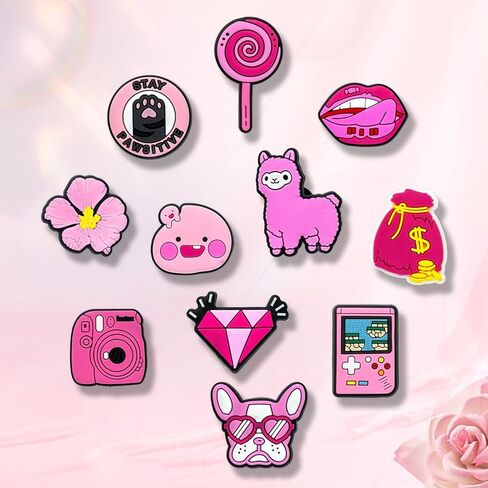 35Pcs Preppy Pink Shoe Charms for Clogs Sandals Bracelet Wristband Slippers Water Shoes, Cute Pink Aesthetic Shoe Decoration Charms for Kid Girls Party Favor Gifts in Kuwait