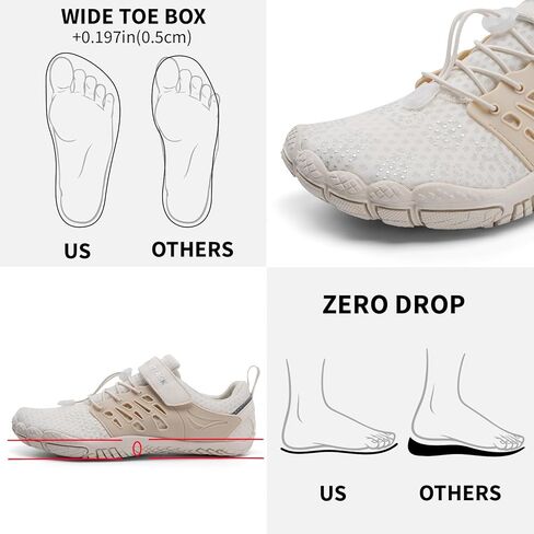 حذاء بيرفوت للسيدات، صندوق عريض عند الأصابع، الحد الأدنى بدون قطرة، بيج مقاس 8 in Kuwait